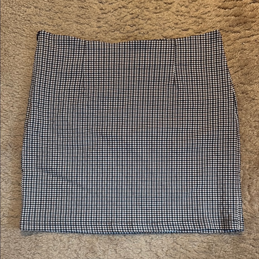 Black Brown and White houndstooth Mini Skirt